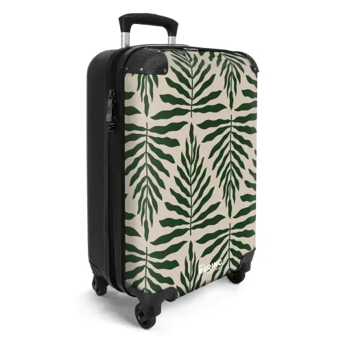 Patroon van bladeren in beige met donkergroen NBS - Handbagage koffer - Kinderen Unisex middel -productfoto_3d
