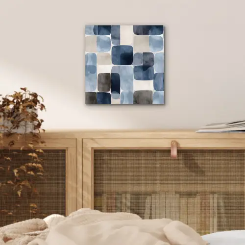 Patroon - Blauw - Vierkanten aluminium wit klein -sfeer3
