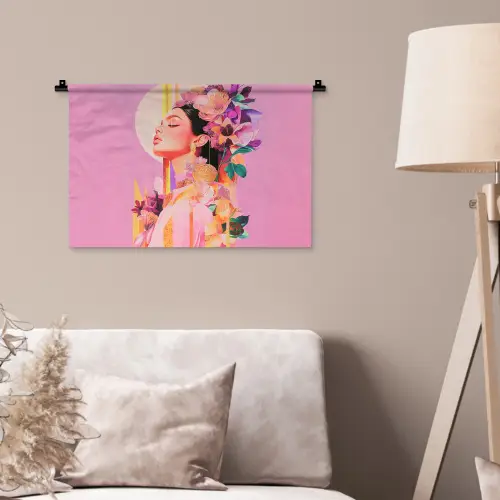 Vrouw - Bloemen - Paars - Abstract Wandkleed katoen klein -sfeer4