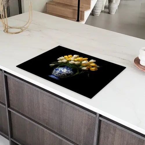 Geel - Tulpen - Vaas - Bloemen Inductie beschermer vinyl 3mm klein -sfeer8