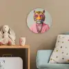 Tijger - Strik - Jasje - Roze Wandcirkel kunststof plaat 5mm dik klein -tsfeer1_kind