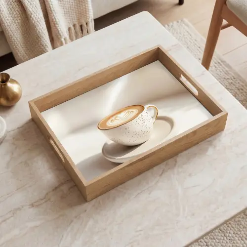 Cappuccino - Schuim - Schotel - Beige Dienblad Rechthoek middel -sfeer1