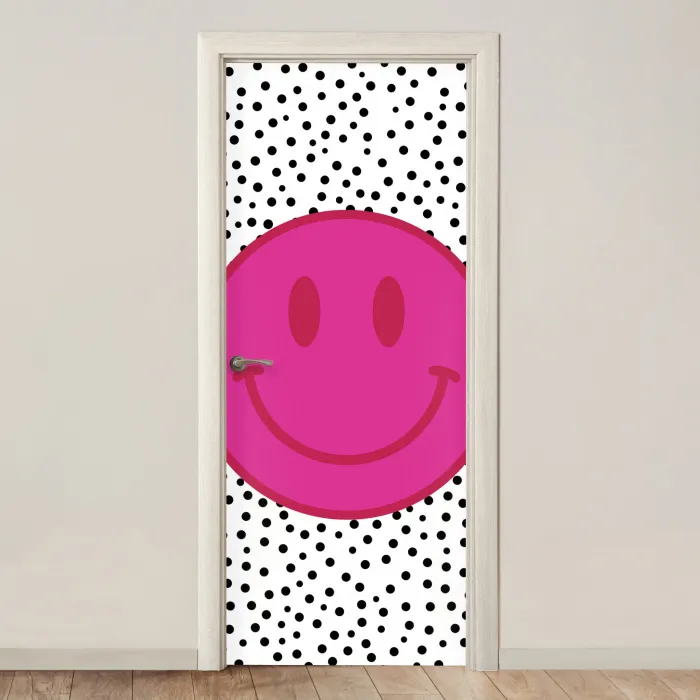 Smiley - Roze - Stippen deurposter klein -3d_beige