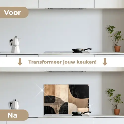 Abstract - Vlakken - Zwart - Rond keuken achterwand spatscherm klein -voor_na_NL