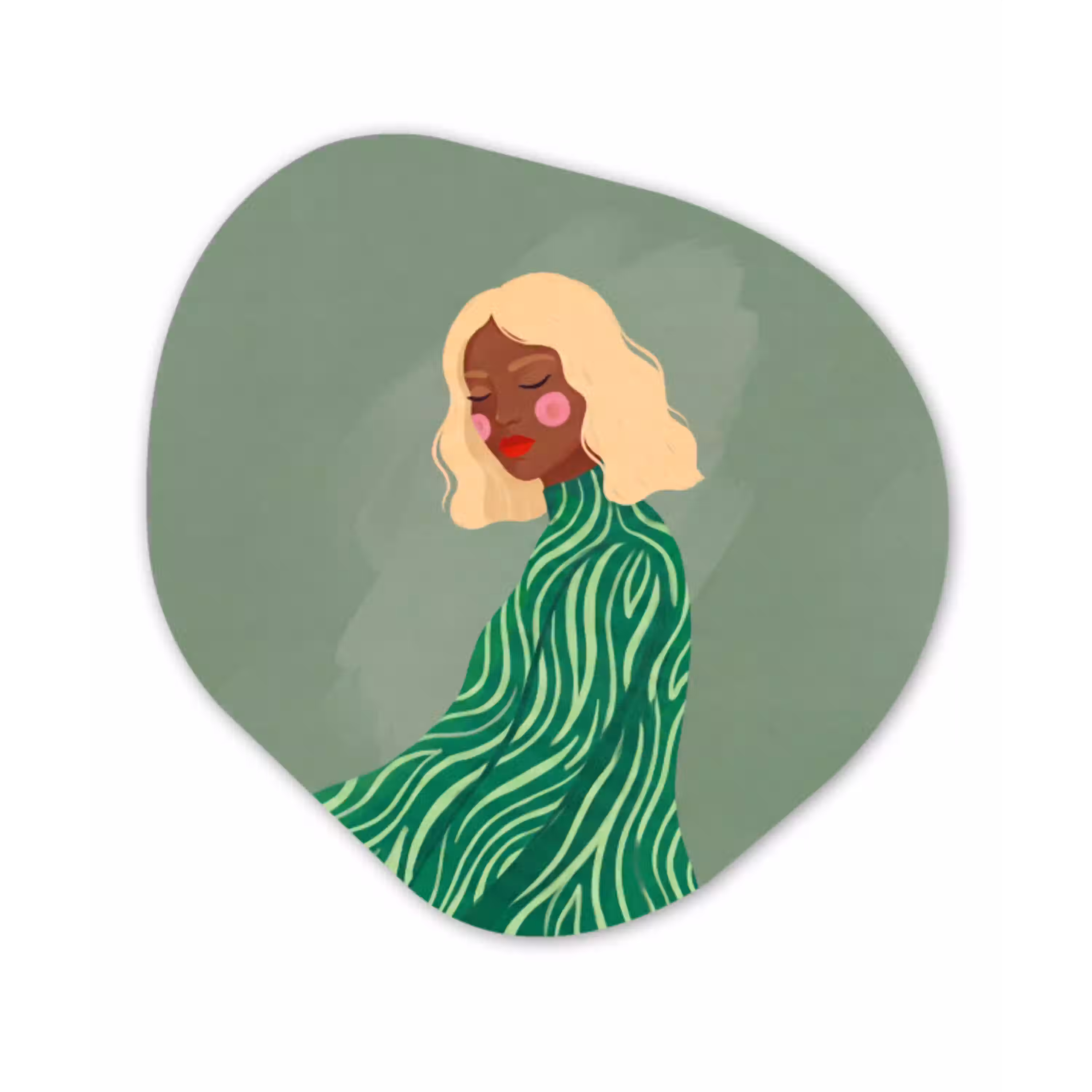 Vrouw - Portret - Illustratie - Modern - Groen Wandcirkel Organisch Forex 3mm klein -3d