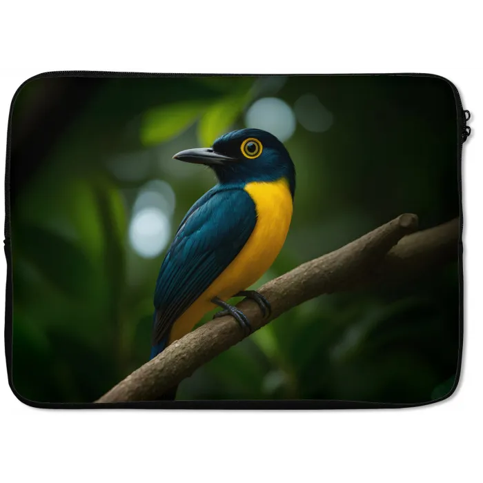 Vogel - Tak - Geel - Bladeren laptophoes neopreen klein -zkaufland3dotto