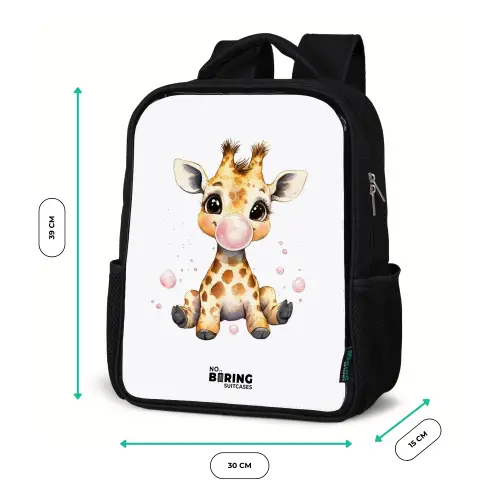 Giraffe met roze kauwgombal Rugzak - Zwart middel -productfoto_formaten