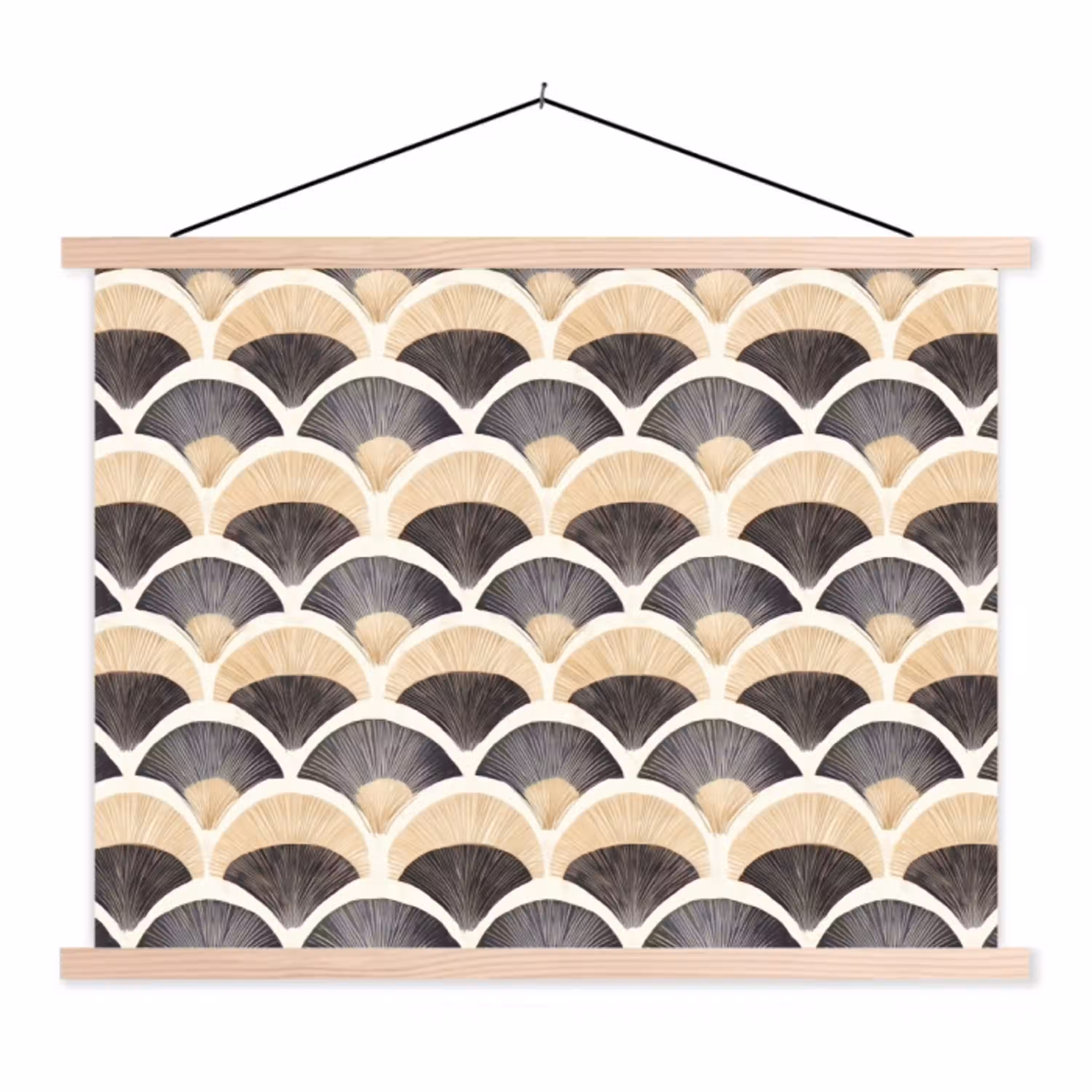 Waaier - Patroon - Zwart - Beige textielposter latten blank klein 122 -3d