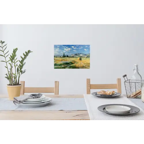 Landschap - Strobalen - Bergen - Wolken Muursticker klein -eettafel
