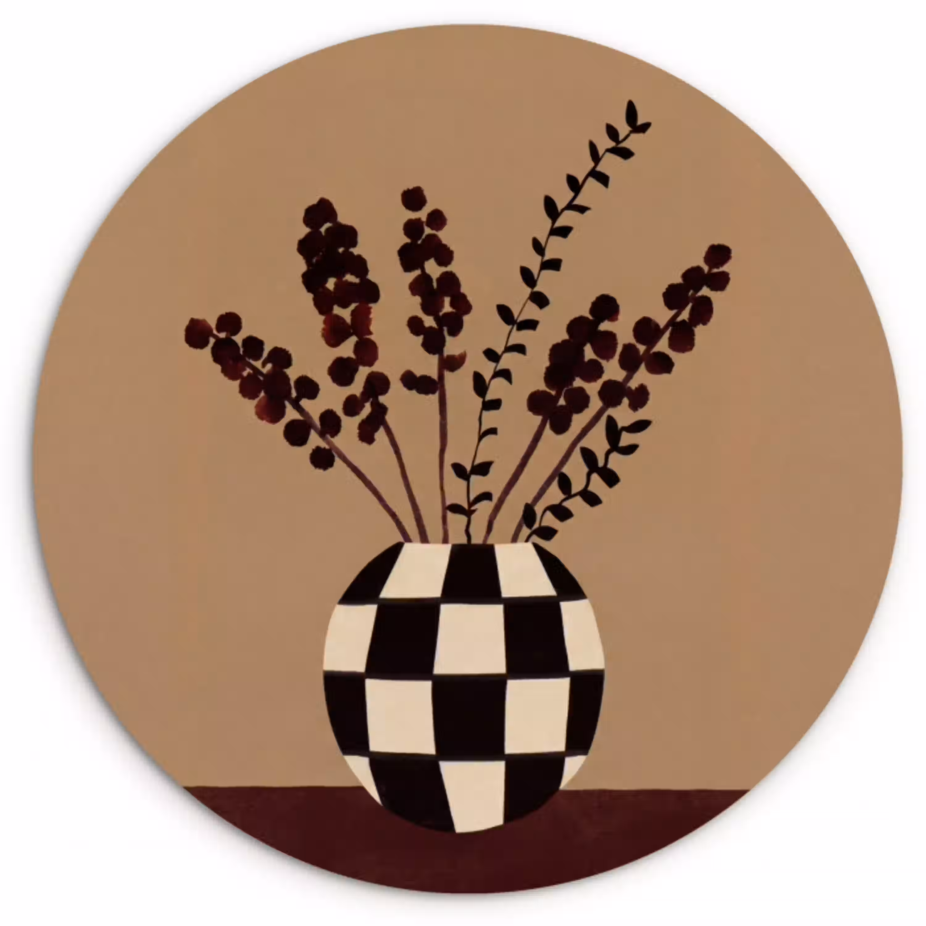 Minimalistisch - Vaas - Bloemen - Bruin Wandcirkel kunststof plaat 5mm dik klein -3d