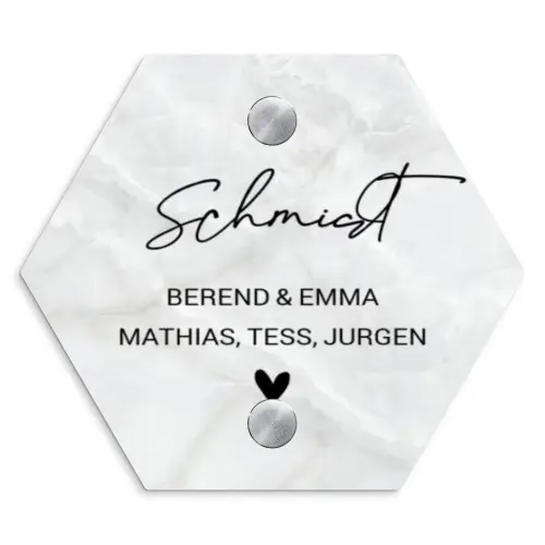 Lichtgrijs marmer - Sierlijk Naambord Hexagon klein -3d