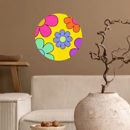 Bloemen - Illustratie - Kleurrijk Wandcirkel behangsticker klein -sfeer1