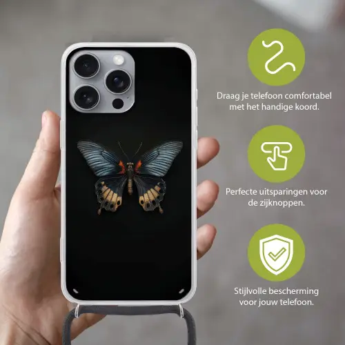 Vlinder - Metaalachtig - Geometrisch patroon Hoesje iPhone 16 Pro Max met koord klein -sfeer2_NL
