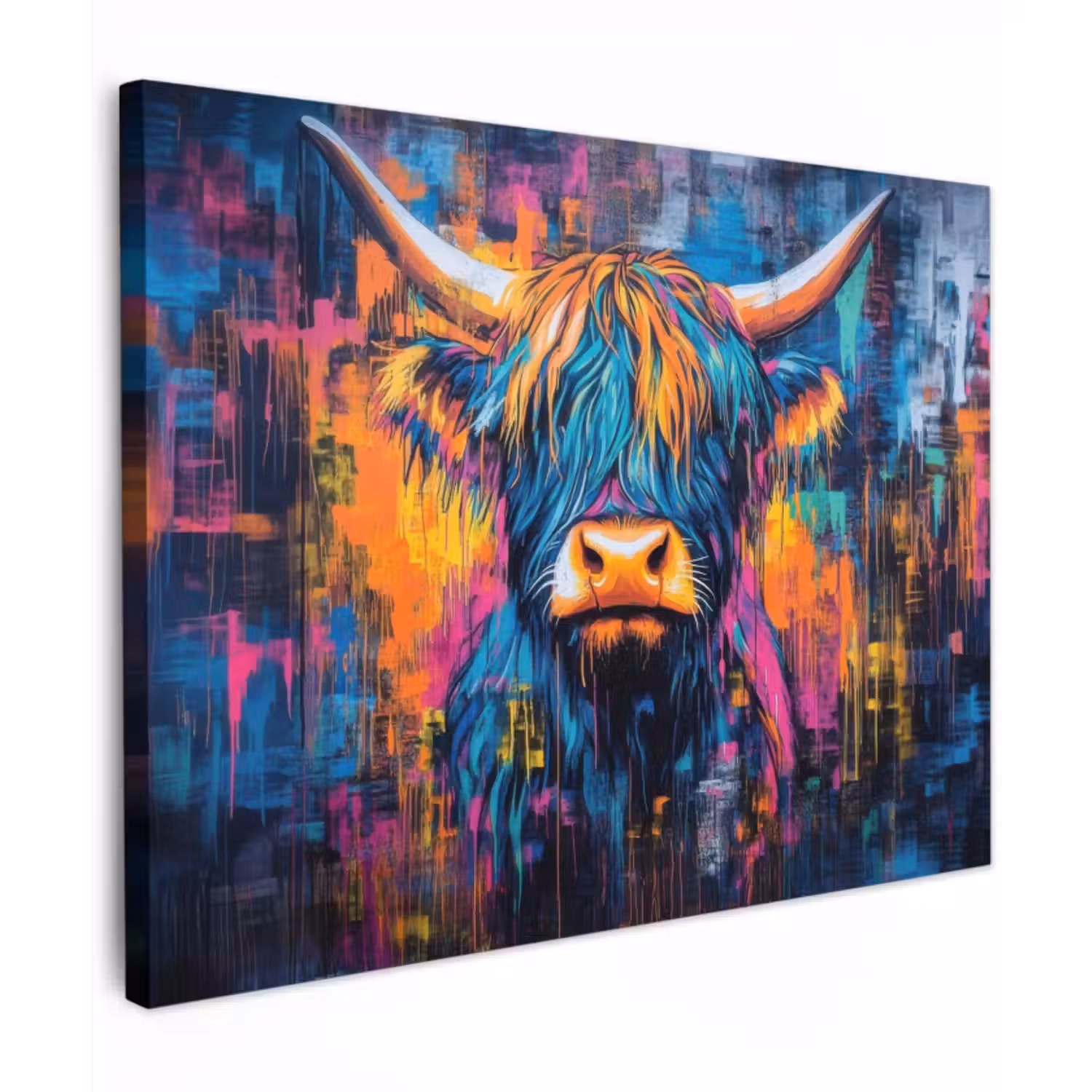 Canvas schilderij - Schotse Hooglander - Abstract - Kleurrijk