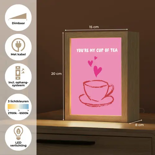 Thee - Roze - Valentijn - Tekst Light Box met kabel (Tafellamp) klein -USP_NL