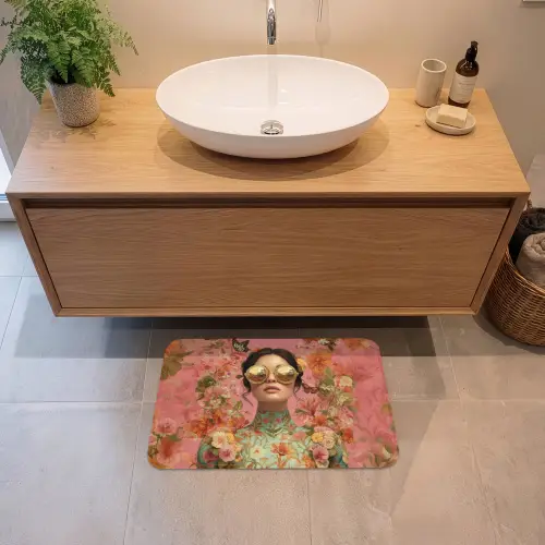 Vrouw - Bril - Roze - Bloemen Badmat klein -sfeer1