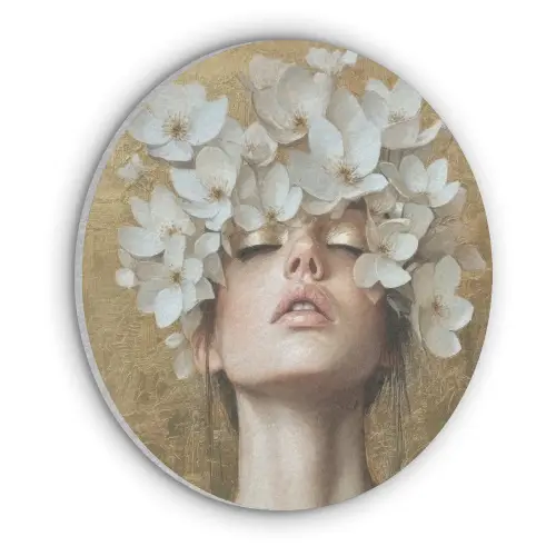 Gezicht - Bloemen - Goud - Abstract Akoestische PET Vilt - Rond klein -3d