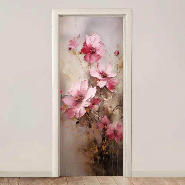 Bloemen - Roze - Kunst - Watercolor deurposter klein -3d_beige