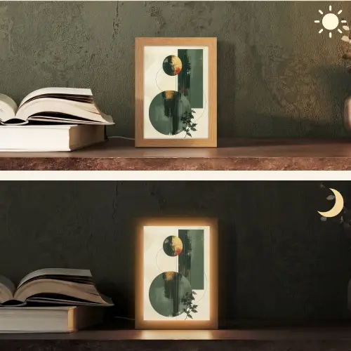 Kunst - Cirkels - Modern - Abstract Light Box met kabel (Tafellamp) klein -sfeer3