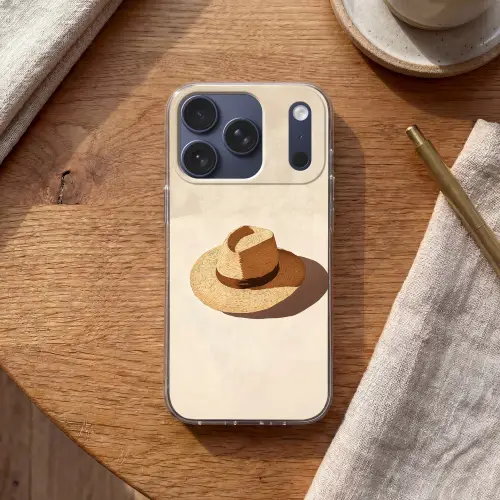 Hoed - Minimalistisch - Schaduw - Beige Telefoonhoesje iPhone 17 Pro klein -sfeer1