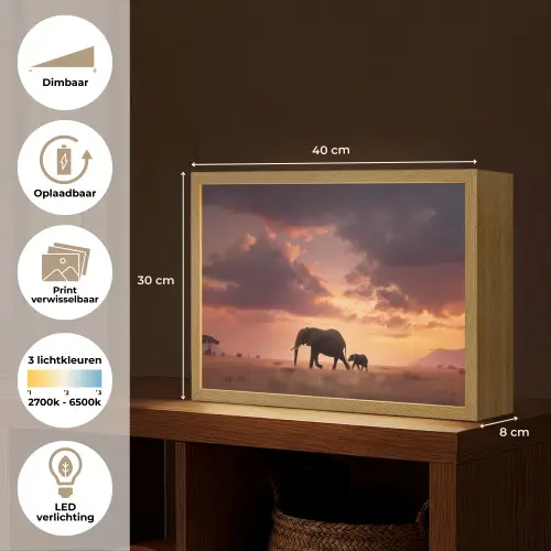 Olifanten - Grasland - Zonsondergang Light Box met batterij (Wandlamp) middel -USP_websiteoverzichtNL