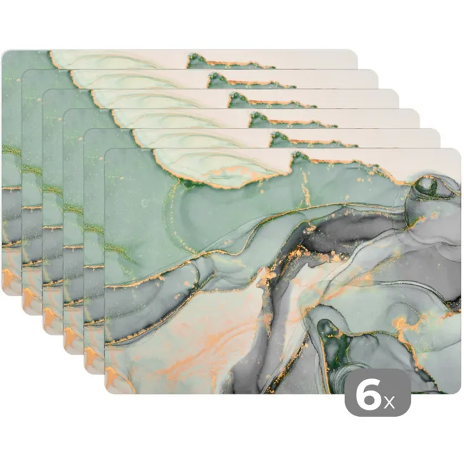 Placemat - 6 pieces - Gold - Marble - Green - luxury - Glitter - Marble look