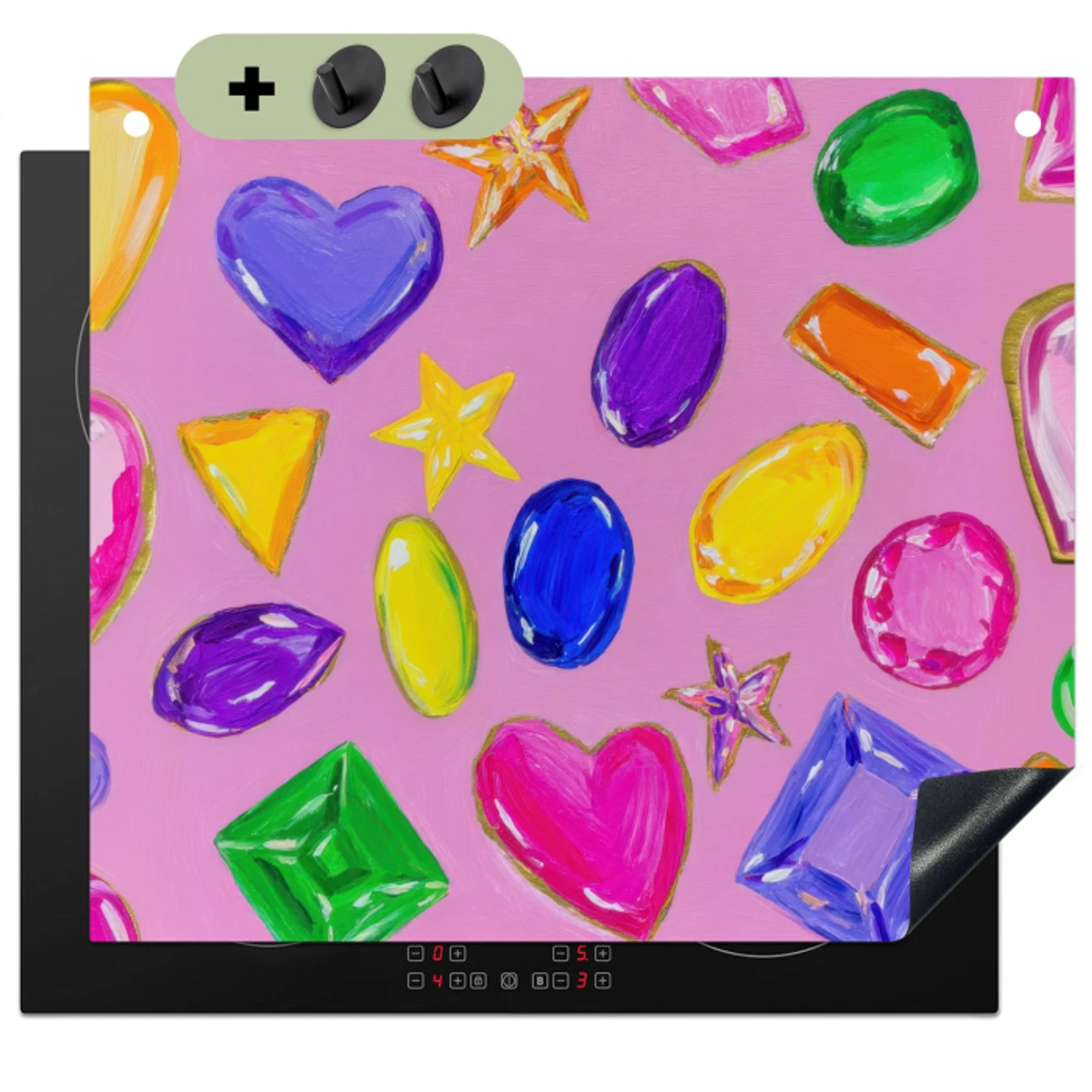 Edelstenen - Vormen - Hartje - Kleurrijk Inductie beschemer met haakjes middel -3d