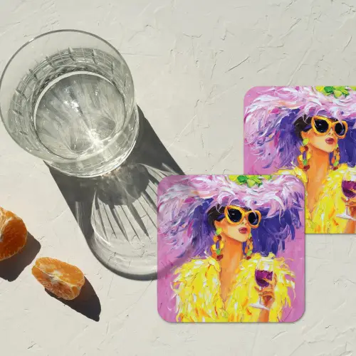 Zonnebril - Vrouw - Jas - Veren onderzetter kurk middel -sfeer4