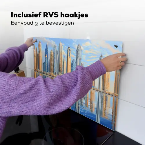 Skyline - Wolkenkrabbers - Water - Blauw Inductie beschemer met haakjes klein -ky-ophangen-nl