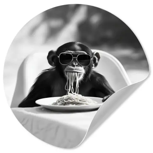 Aap - Spaghetti - Zonnebril - Zwart wit - Cool - Dier Wandcirkel behangsticker klein -3d