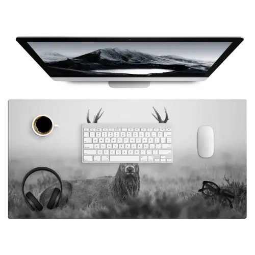 Hert - Mistig - Zwart - Wit Muismat XXL klein -3d