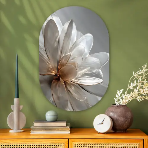 Bloem - Wit - Neutraal Wandcirkel Ovaal Glas middel -sfeer2