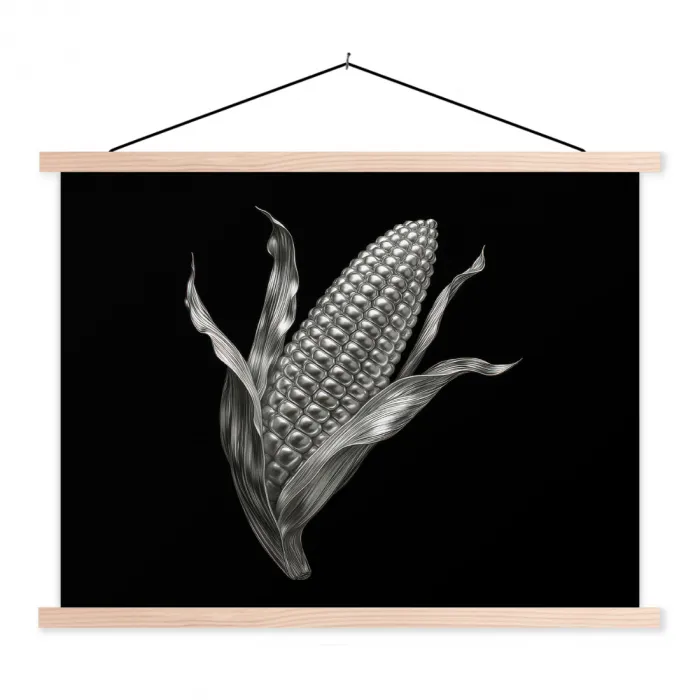 Maïskolf - Glanzend metaal - Elegant textielposter latten blank klein -3d