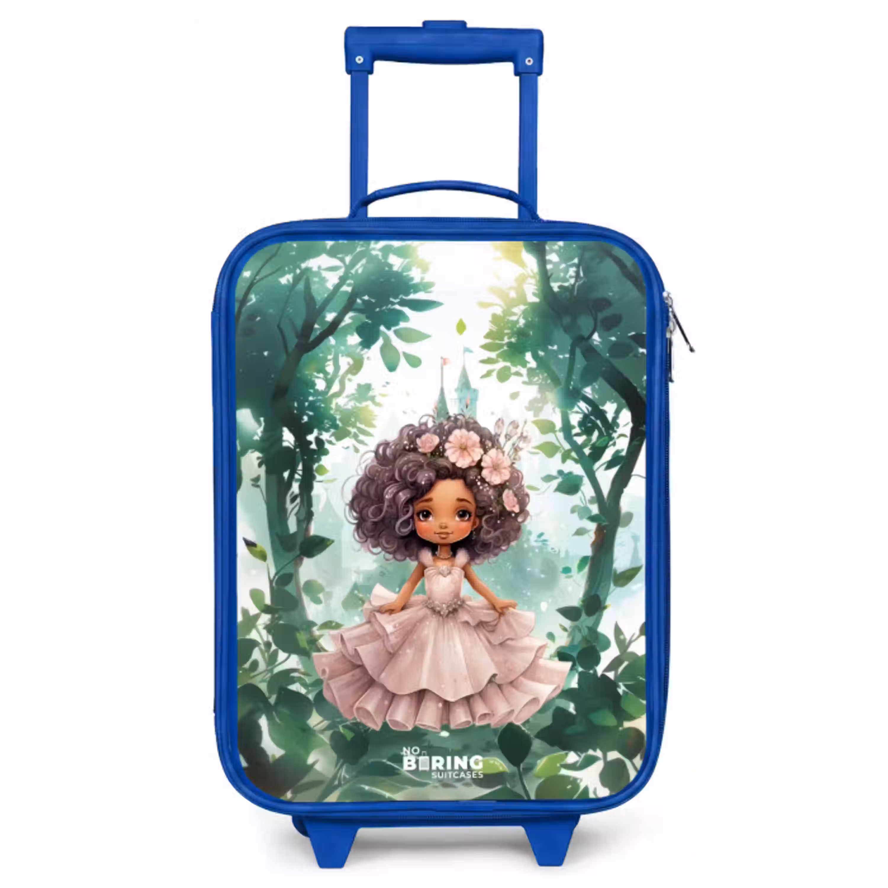 Meisje met donkere krullen in het bos Kinderkoffer - Blauw klein -zz3dotto