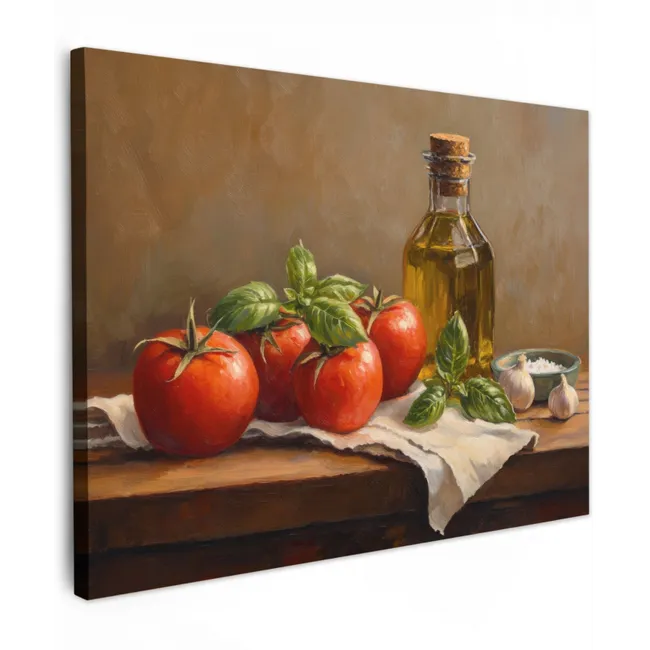 Canvas schilderij - Tomaten - Olijfolie - Stilleven