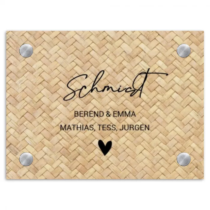 Gevlochten riet - Sierlijk Naambord Rechthoek middel -3d