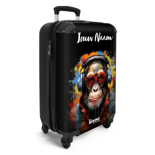 Chimpansee met Koptelefoon en Graffiti-Spray NBS - Handbagage koffer - Kinderen Unisex middel -productfoto_3d