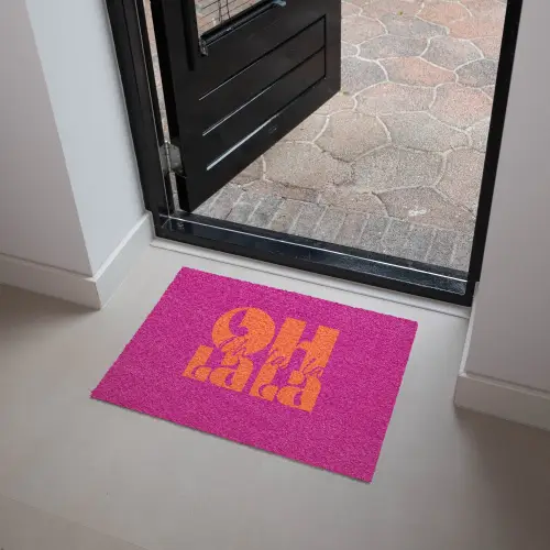 Oh la la - Roze - Oranje - Gestapelde letters Deurmat klein -sfeer5