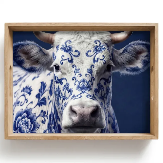Dienblad - Koe - Delfts - Blauw - Artistiek