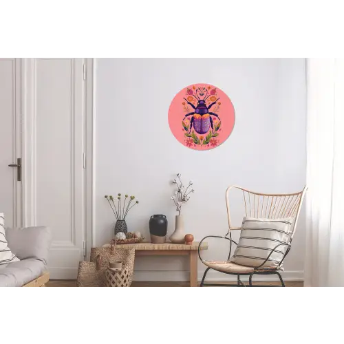 Paars - Kever - Stipjes - Bloemen Wandcirkel aluminium klein -woonkamer