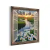 Doorkijk - Landschap - Raam - Water - Zonsondergang aluminium wit klein -3d
