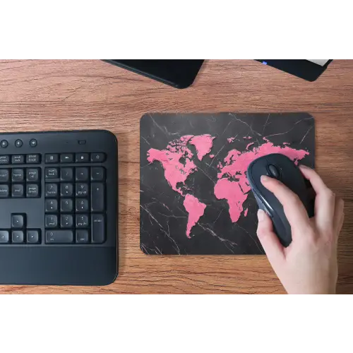 Wereldkaart - Roze - Marmer muismat rubber klein -toetsenbord