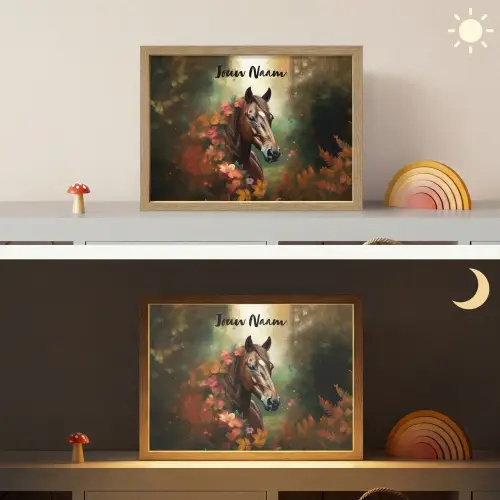 Paard - Bloemen - Natuur - Dieren - Bos - Oranje Light Box met batterij (Wandlamp kind) middel -sfeer3_kind