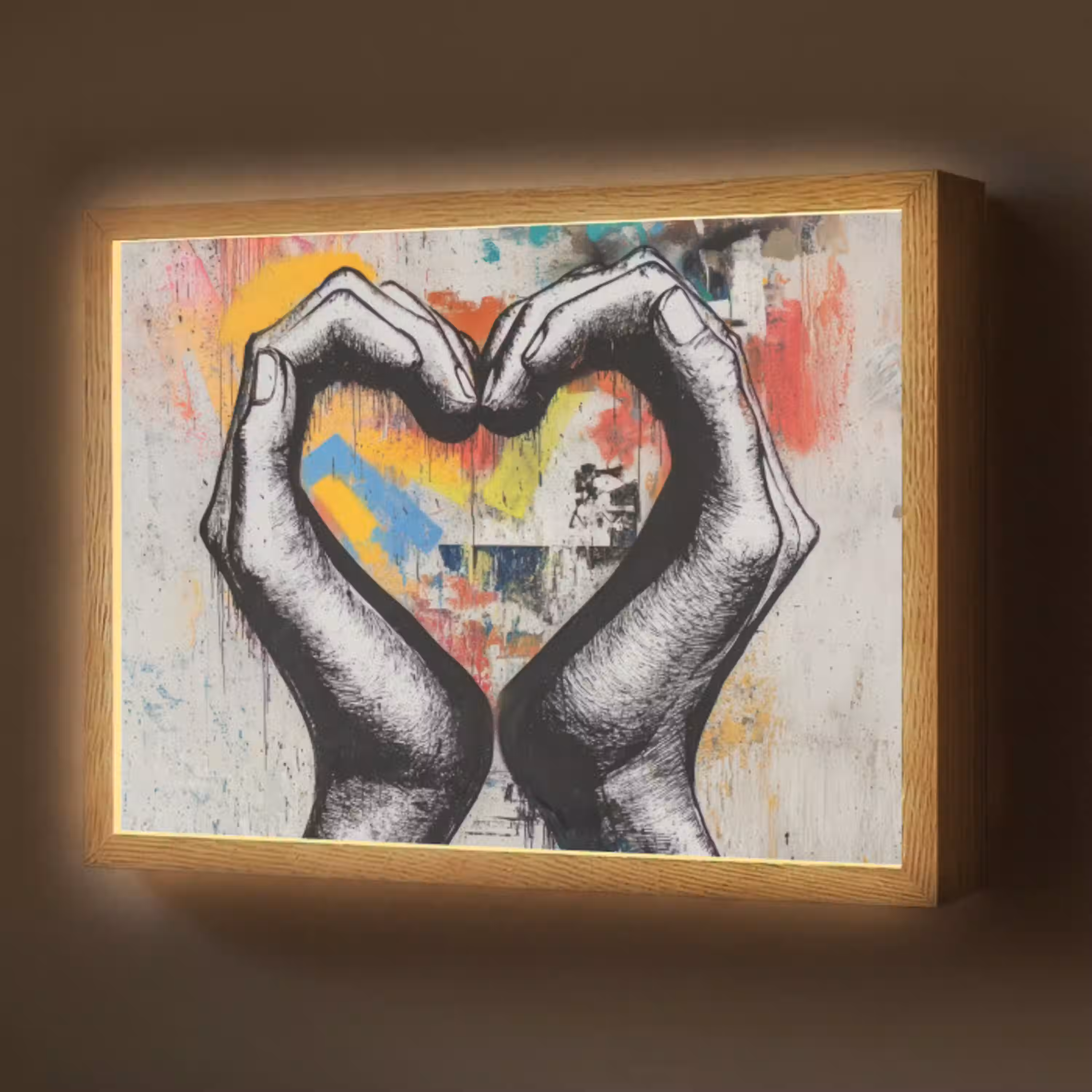 Handen - Hart - Street art - Graffiti Light Box met batterij (Wandlamp) middel -z3d_website