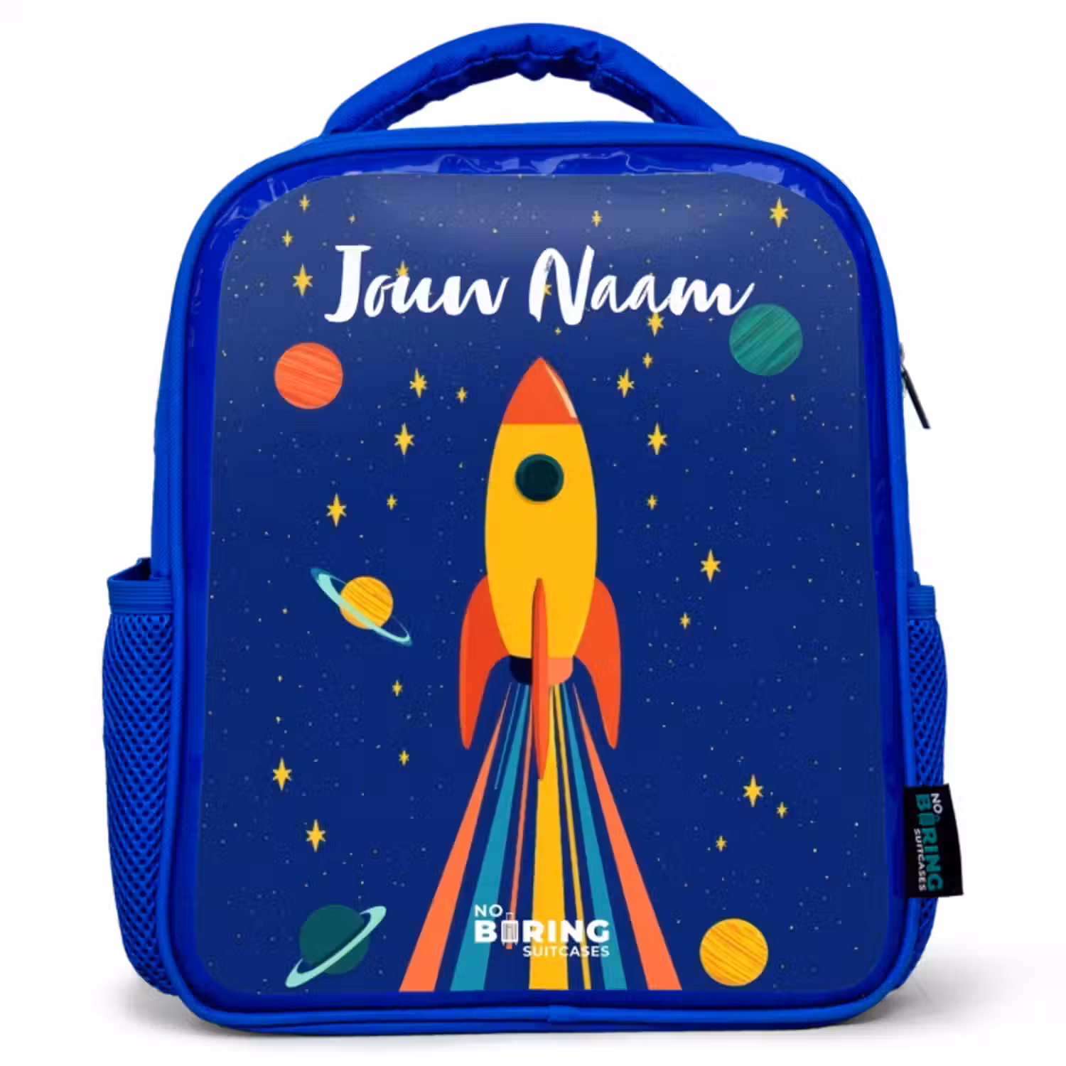 Kinderrugzak met naam - Blauw - Raket - Sterren - Planeet - Ruimte