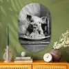 Varken - Schattig - Spaghetti - Zwart wit - Dier Wandcirkel Ovaal Glas middel -sfeer2