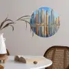 Skyline - Wolkenkrabbers - Water - Blauw Wandcirkel behangsticker klein -sfeer3