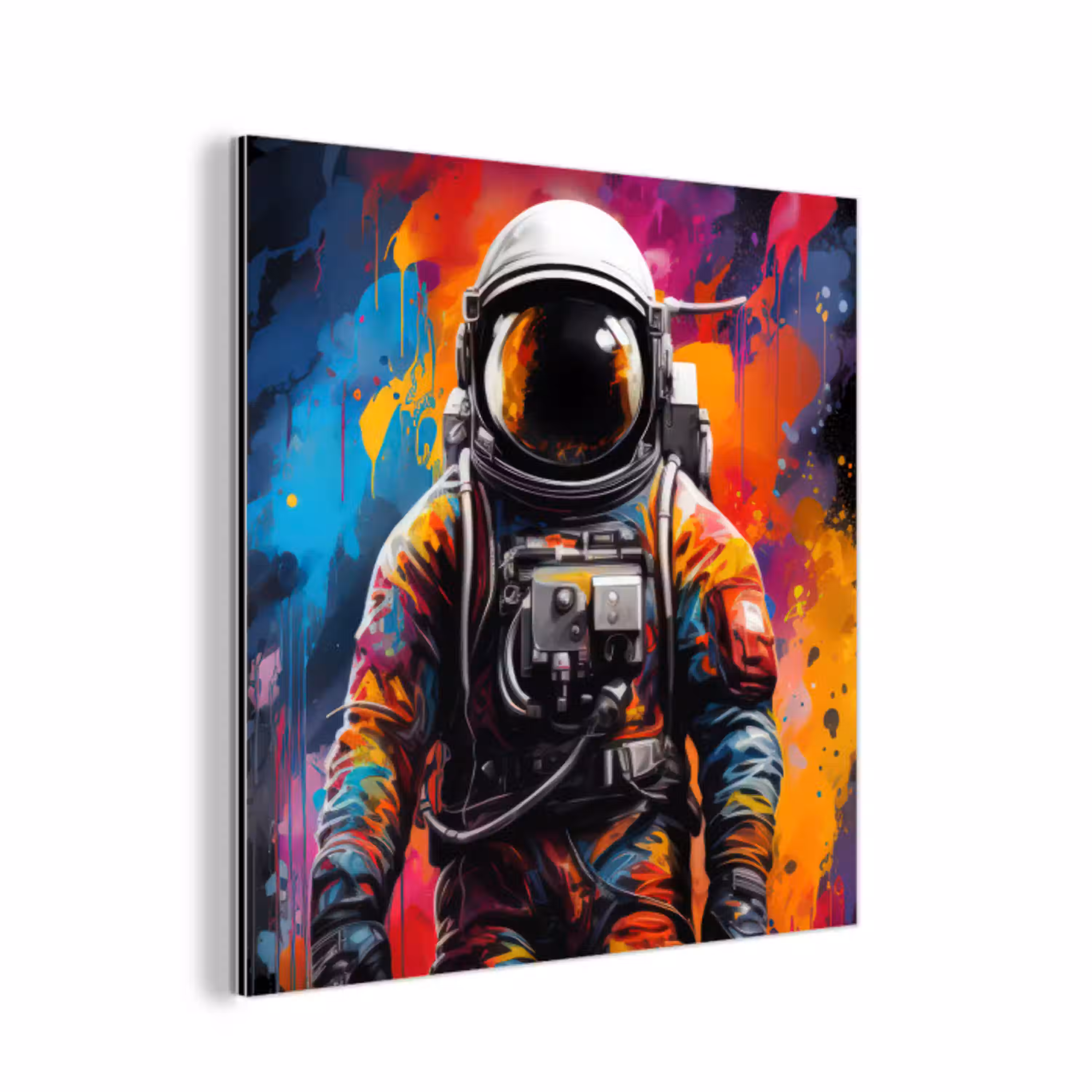 Astronaut - Graffiti - Zwart - Kleuren aluminium wit klein -3d