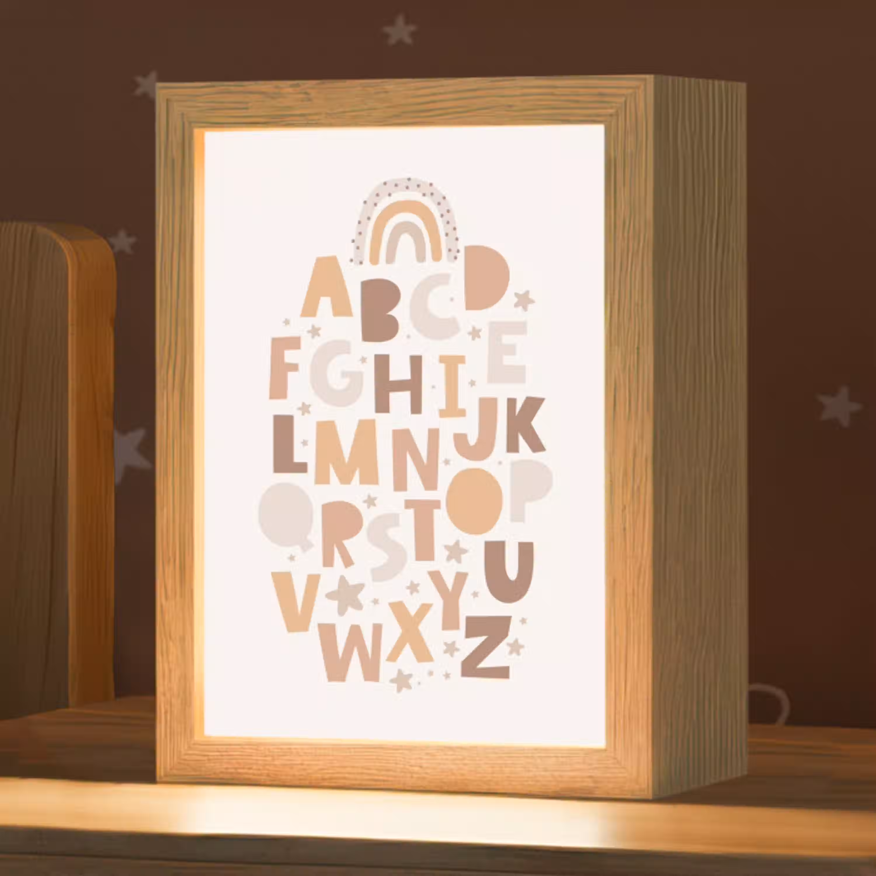 Alfabet - Sterren - Regenboog - Pastel kleuren - Educatief Light Box met kabel klein -zzz_3d_website