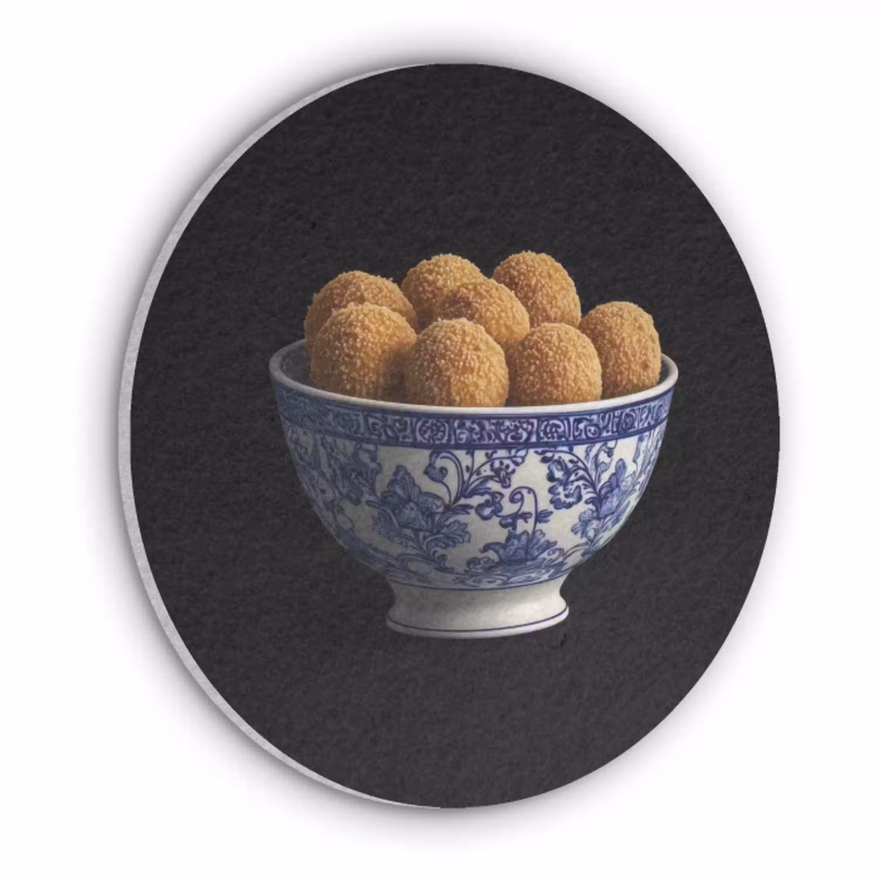 Delfts blauw - Bitterballen - Holland - Schaal Akoestische PET Vilt - Rond klein -3d